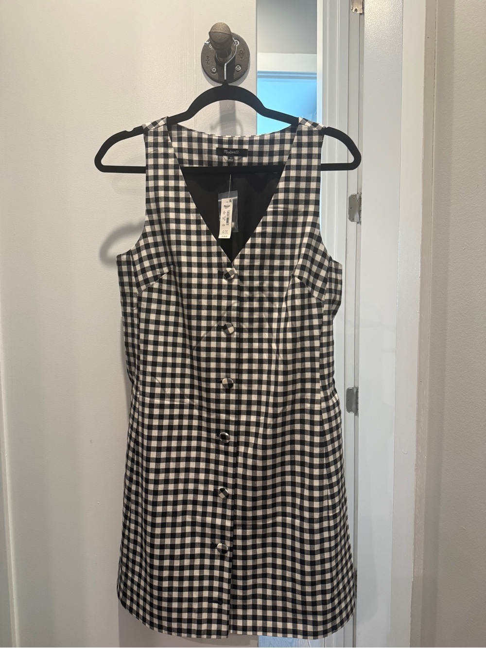 Madewell V-Neck Mini Vest Dress in Gingham